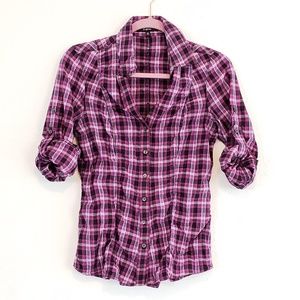 EXPRESS Cute Dark Purple Pink Khaki Button Shirt